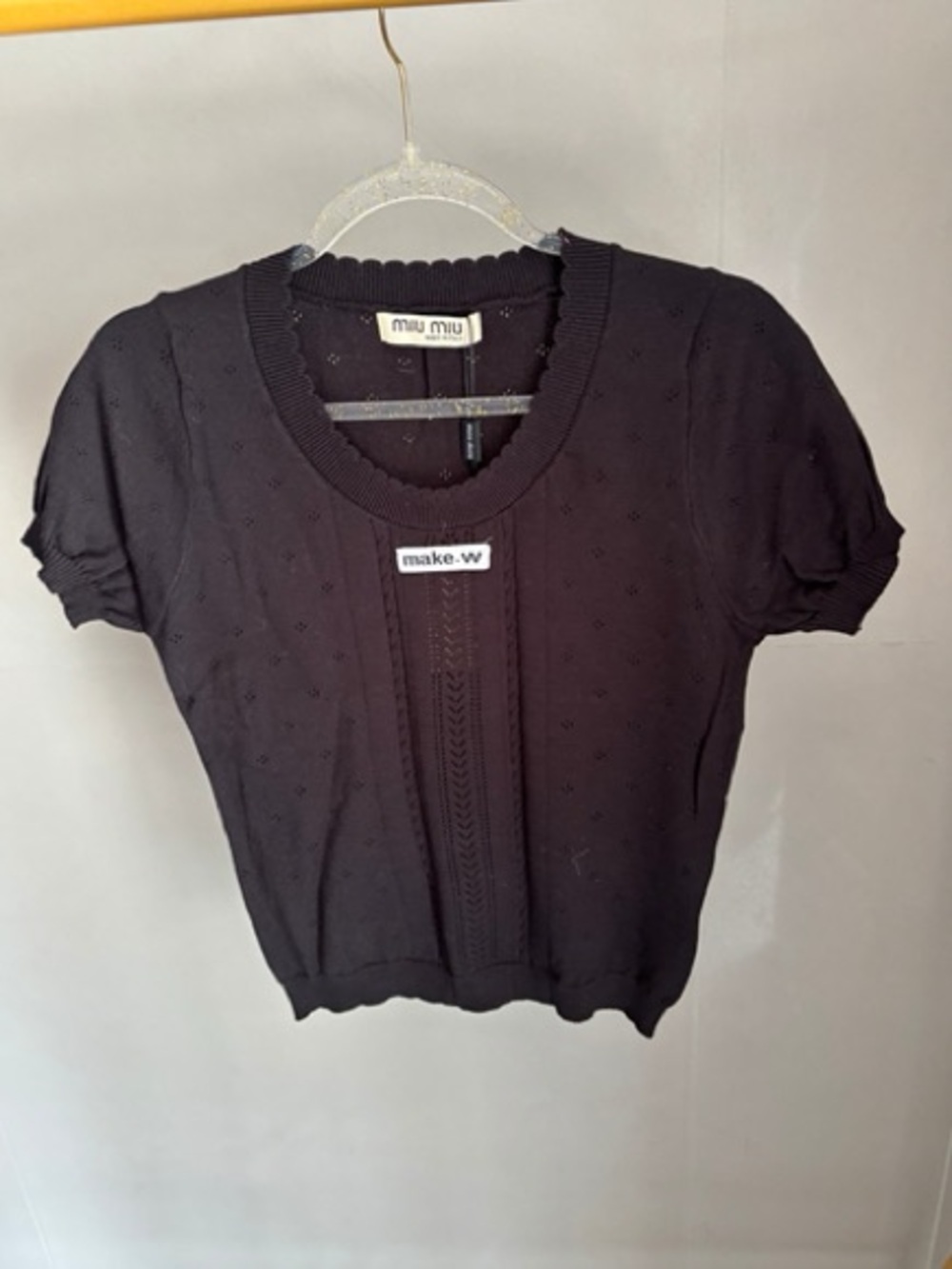 Miu Miu Black Short Sleeve Knit Top with Textured Panel